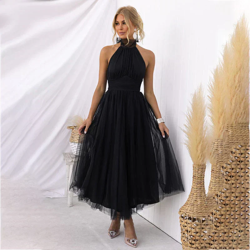 Women's midi dress – Halter neck – Figure-hugging bodice – A-line skirt – Luxury fabric - Image 3
