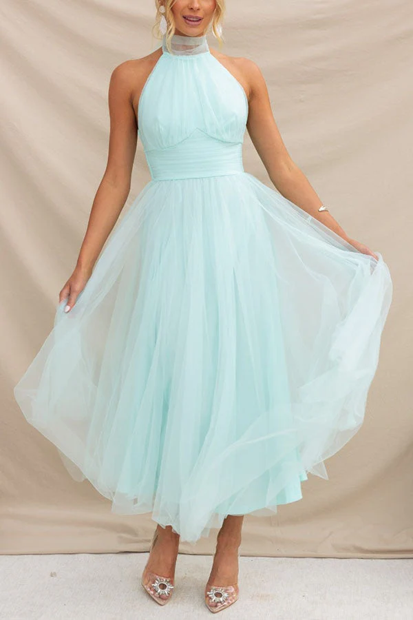 Women's midi dress – Halter neck – Figure-hugging bodice – A-line skirt – Luxury fabric - Image 5