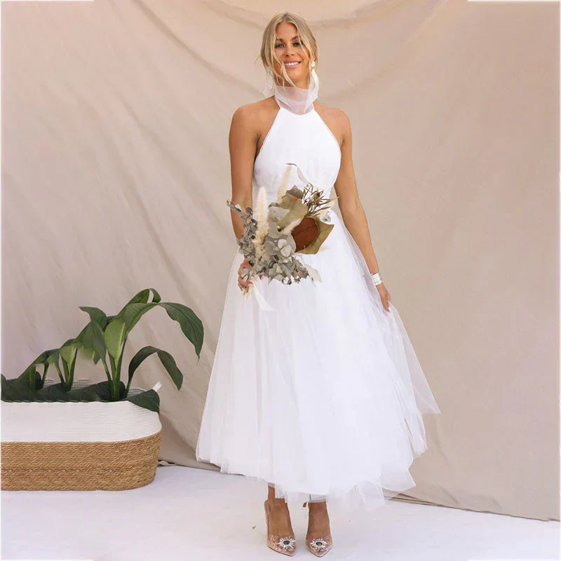 Women's midi dress – Halter neck – Figure-hugging bodice – A-line skirt – Luxury fabric - Image 6