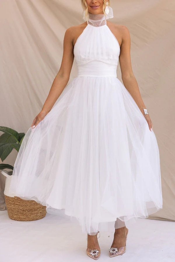 Women's midi dress – Halter neck – Figure-hugging bodice – A-line skirt – Luxury fabric - Image 7