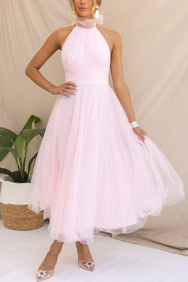 Women's midi dress – Halter neck – Figure-hugging bodice – A-line skirt – Luxury fabric - Image 9