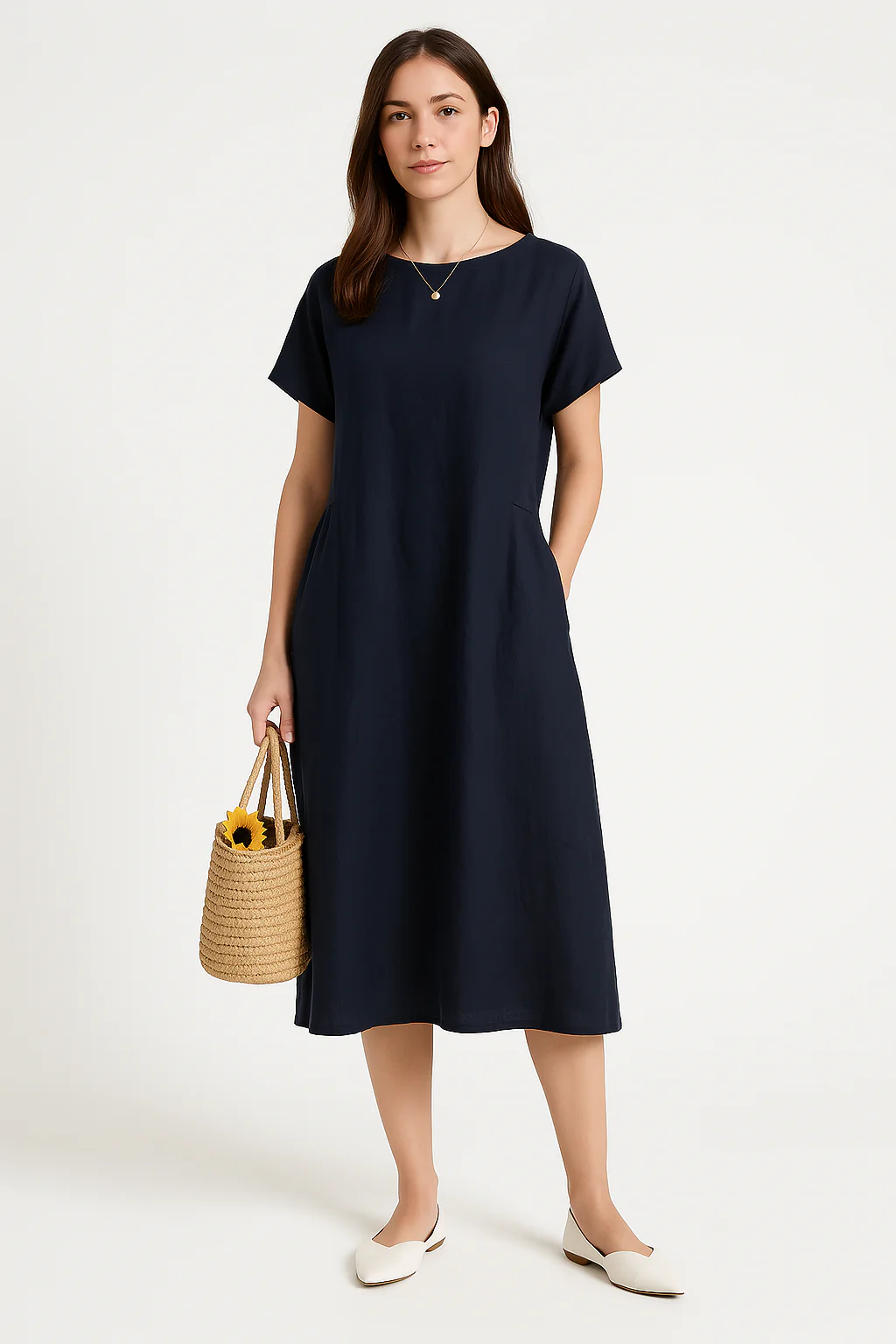 Ladies midi dress – Loose fit – Breathable material – Short sleeve – Casual style - Image 2