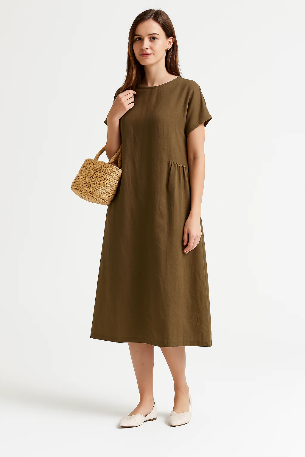 Ladies midi dress – Loose fit – Breathable material – Short sleeve – Casual style - Image 3