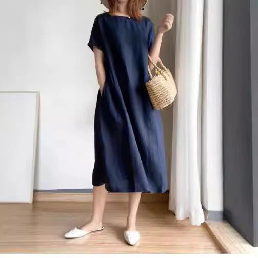 Ladies midi dress – Loose fit – Breathable material – Short sleeve – Casual style - Image 4