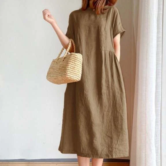 Ladies midi dress – Loose fit – Breathable material – Short sleeve – Casual style - Image 5
