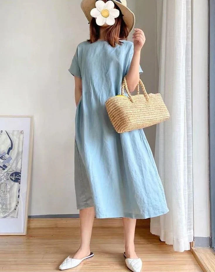 Ladies midi dress – Loose fit – Breathable material – Short sleeve – Casual style - Image 6