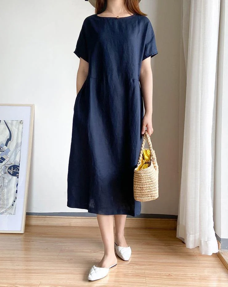 Ladies midi dress – Loose fit – Breathable material – Short sleeve – Casual style - Image 7