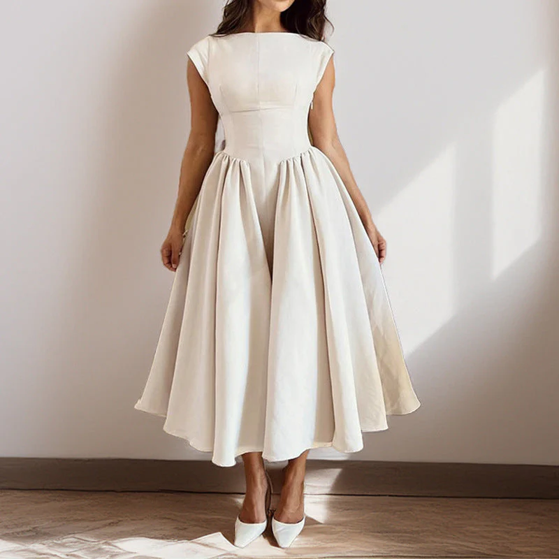 Ladies Midi Dress – Sleeveless – Slim Fit – Cotton – Flared Elegant Fit - Image 3