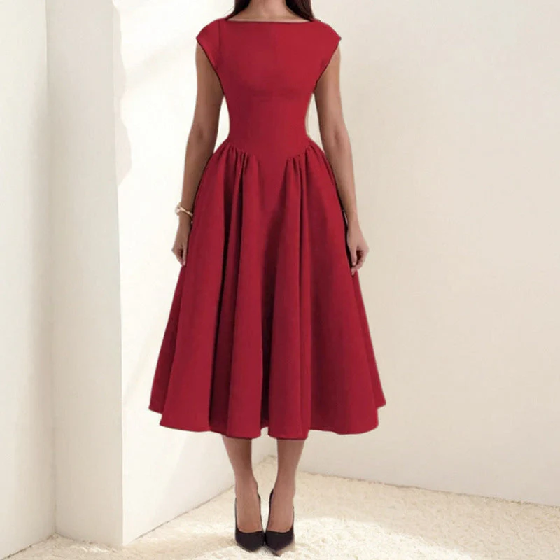 Ladies Midi Dress – Sleeveless – Slim Fit – Cotton – Flared Elegant Fit - Image 4