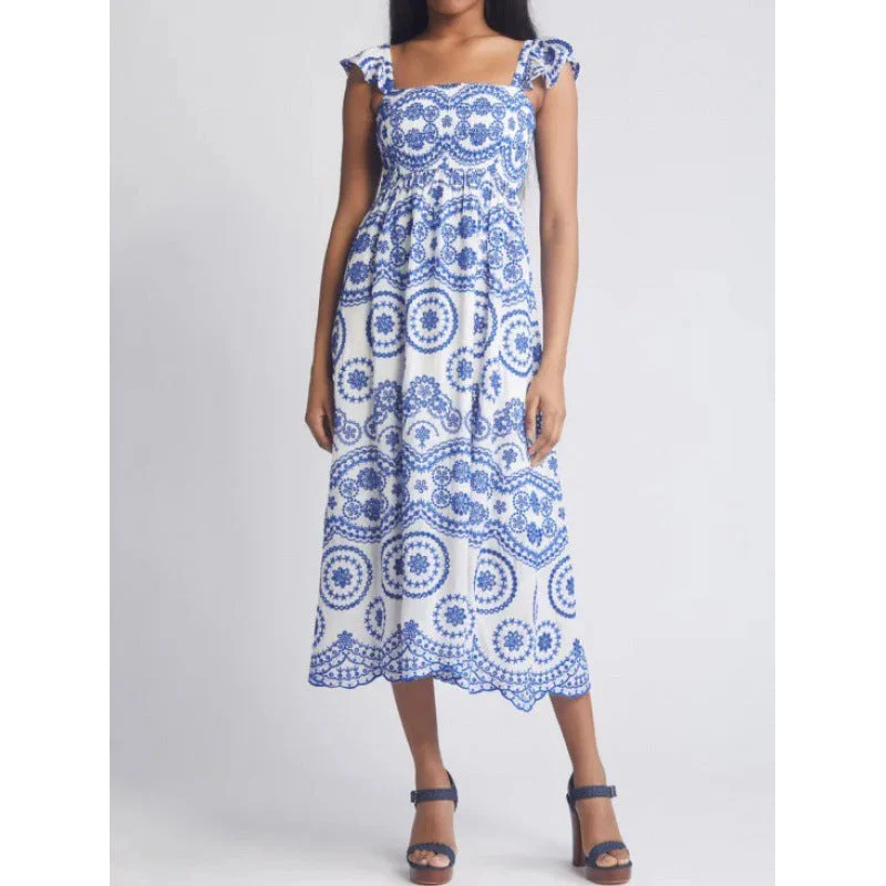 Women's Midi Dress – Natural Fabrics – Square Neck – Ruffle Sleeves – Relaxed Fit - Image 2