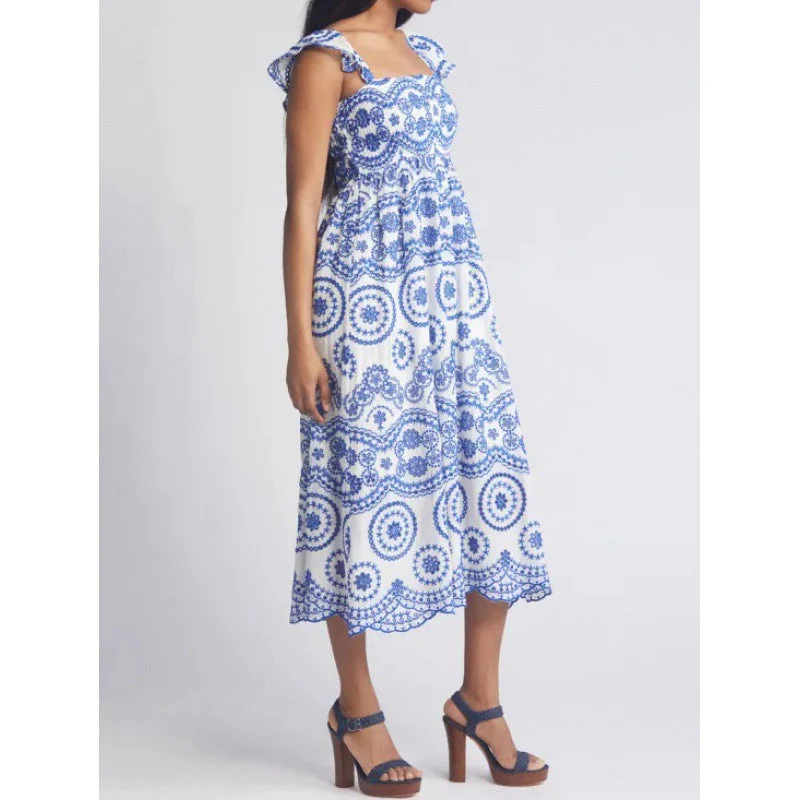 Women's Midi Dress – Natural Fabrics – Square Neck – Ruffle Sleeves – Relaxed Fit - Image 4