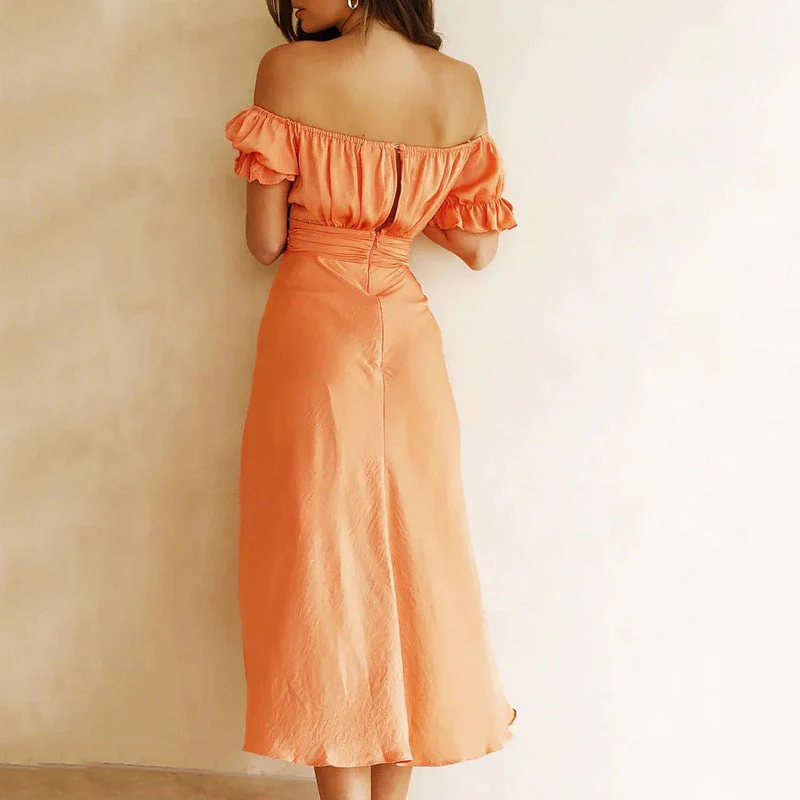 Ladies Midi Dress – Off-Shoulder – A-Line – Ruffled Waist – Ruffle Sleeves – Cotton Mix - Image 3