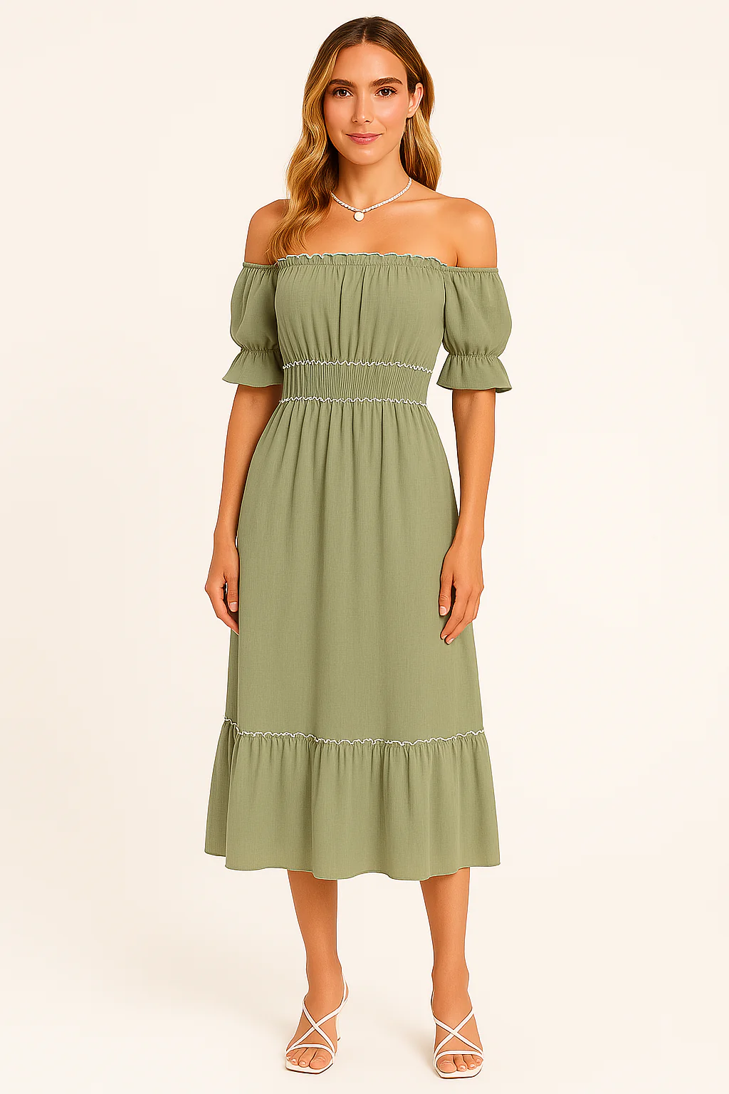 Ladies Midi Dress – Off-Shoulder – Ruffled Hem – Boho Fit – Cotton Mix - Image 3