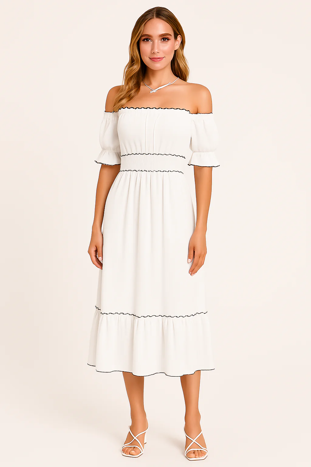 Ladies Midi Dress – Off-Shoulder – Ruffled Hem – Boho Fit – Cotton Mix - Image 4