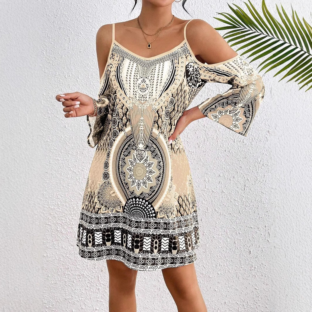Ladies Midi Dress – Off-Shoulder – Spaghetti Straps – Half-Length Sleeves – Breathable Textile - Image 3