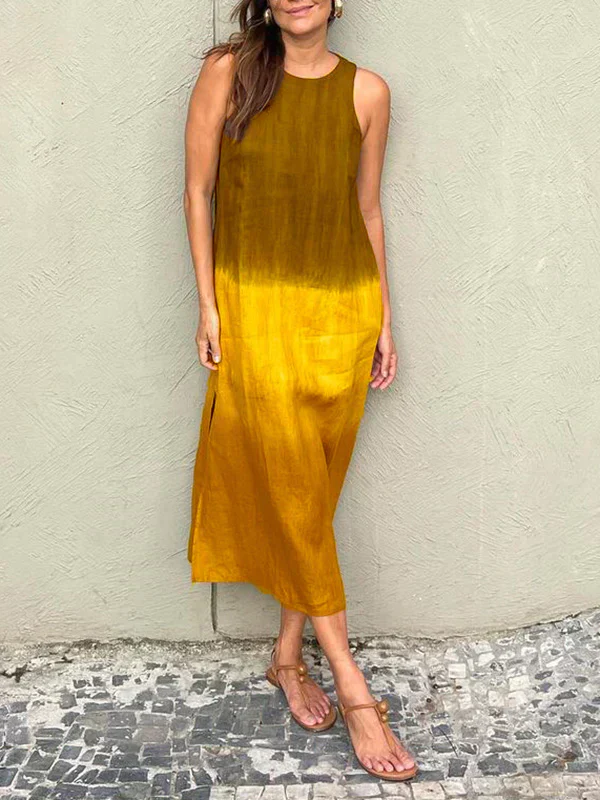 Ladies Midi Dress – Relaxed Fit – Sleeveless – Natural Fabrics – Side Slit – Gradient Design - Image 5