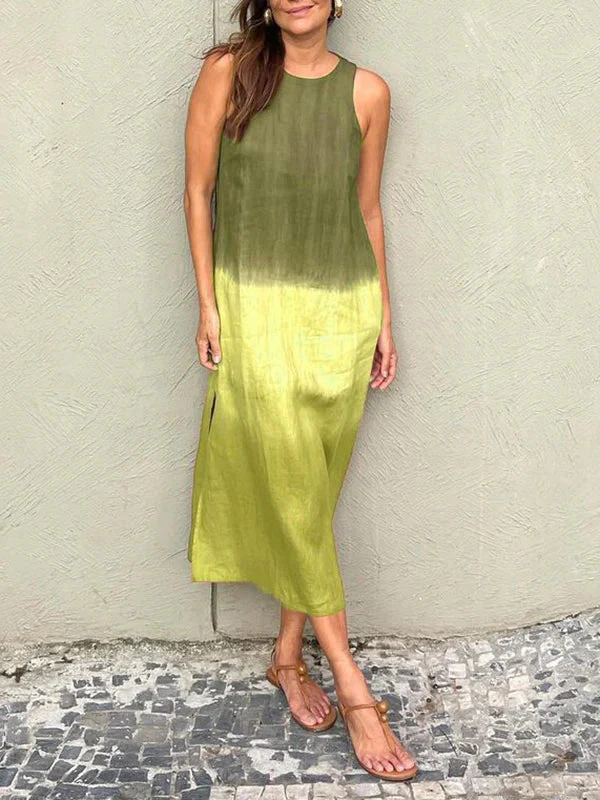 Ladies Midi Dress – Relaxed Fit – Sleeveless – Natural Fabrics – Side Slit – Gradient Design - Image 6