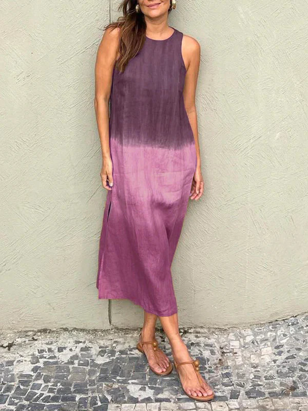 Ladies Midi Dress – Relaxed Fit – Sleeveless – Natural Fabrics – Side Slit – Gradient Design - Image 7