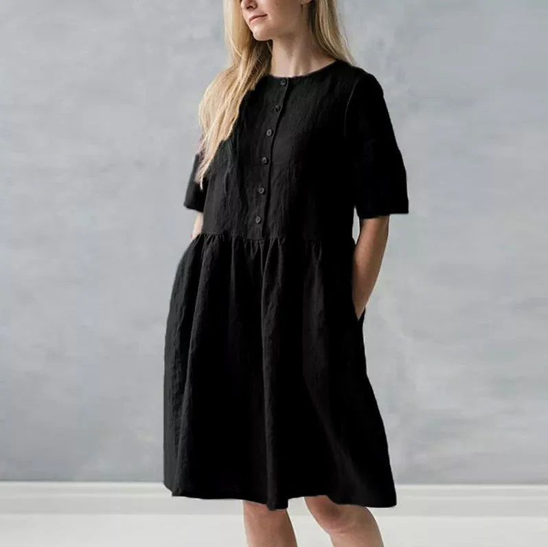 Women's Midi Dress – Relaxed Fit – Breathable Fabric – Button Closure – With Pockets - Image 10