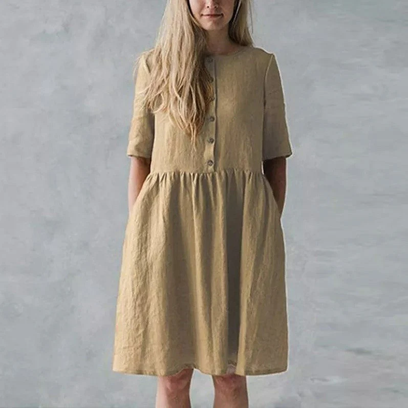 Women's Midi Dress – Relaxed Fit – Breathable Fabric – Button Closure – With Pockets - Image 11