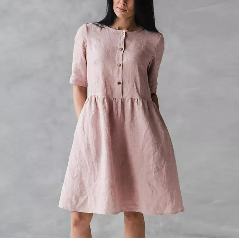 Women's Midi Dress – Relaxed Fit – Breathable Fabric – Button Closure – With Pockets - Image 12