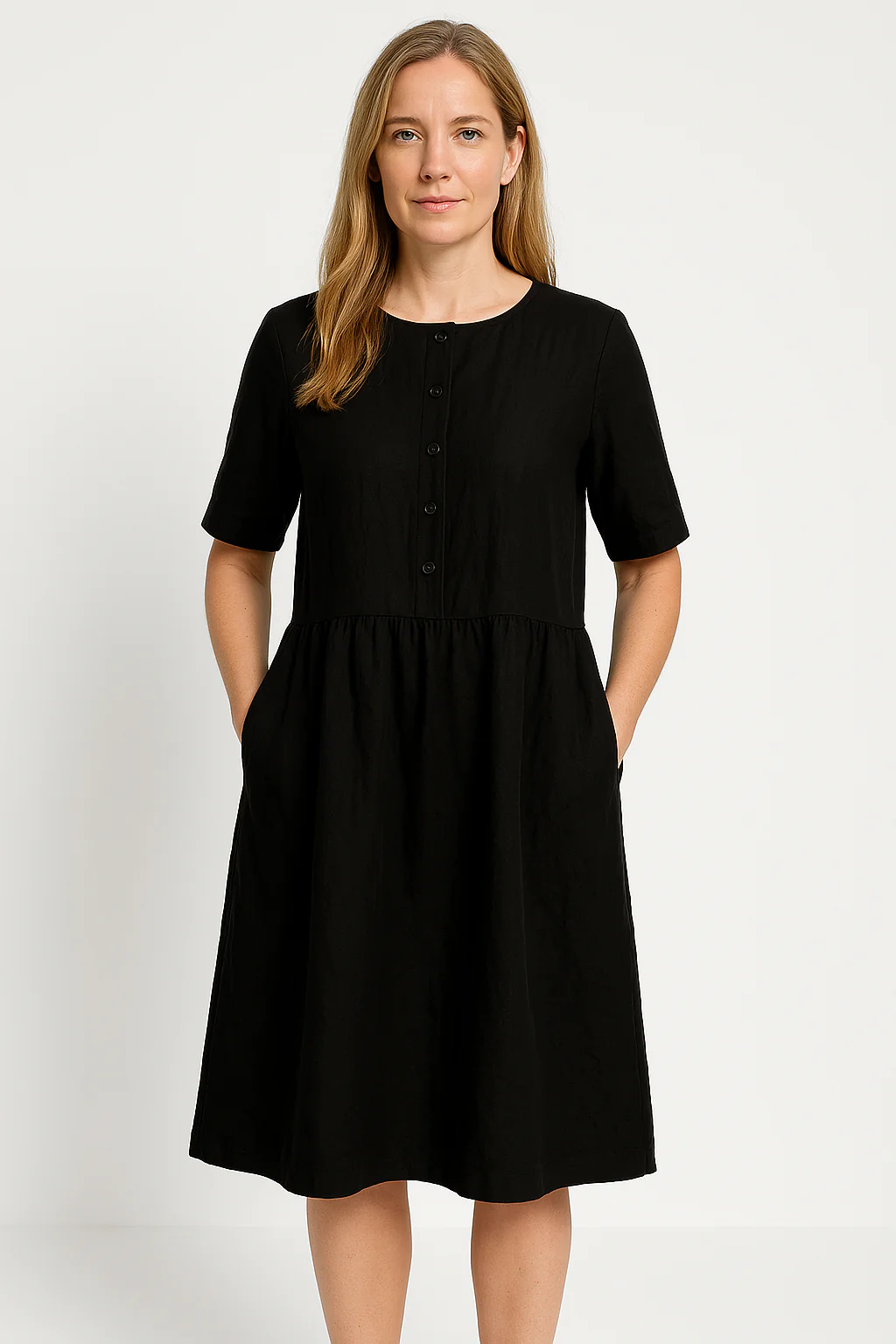 Women's Midi Dress – Relaxed Fit – Breathable Fabric – Button Closure – With Pockets - Image 2