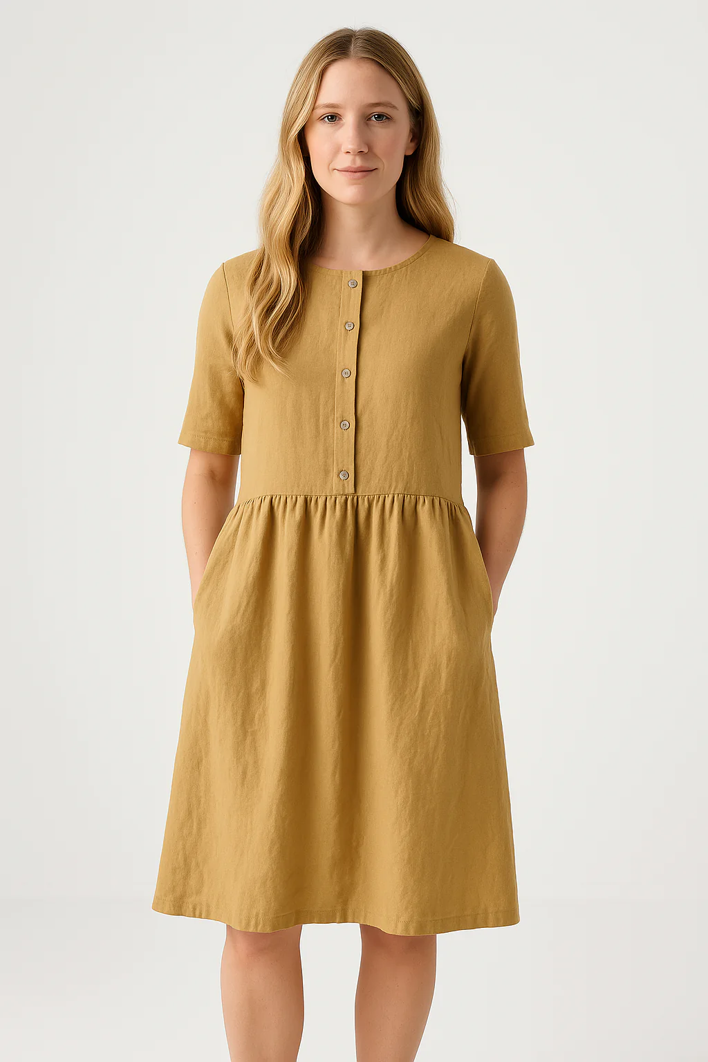 Women's Midi Dress – Relaxed Fit – Breathable Fabric – Button Closure – With Pockets - Image 6