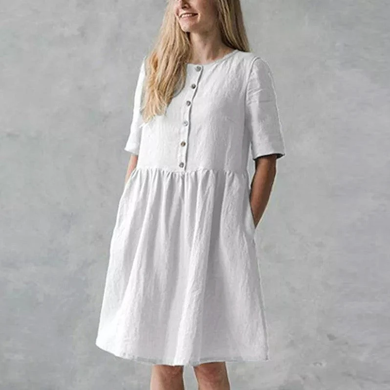 Women's Midi Dress – Relaxed Fit – Breathable Fabric – Button Closure – With Pockets - Image 7
