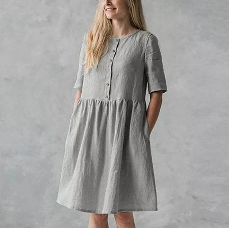 Women's Midi Dress – Relaxed Fit – Breathable Fabric – Button Closure – With Pockets - Image 9