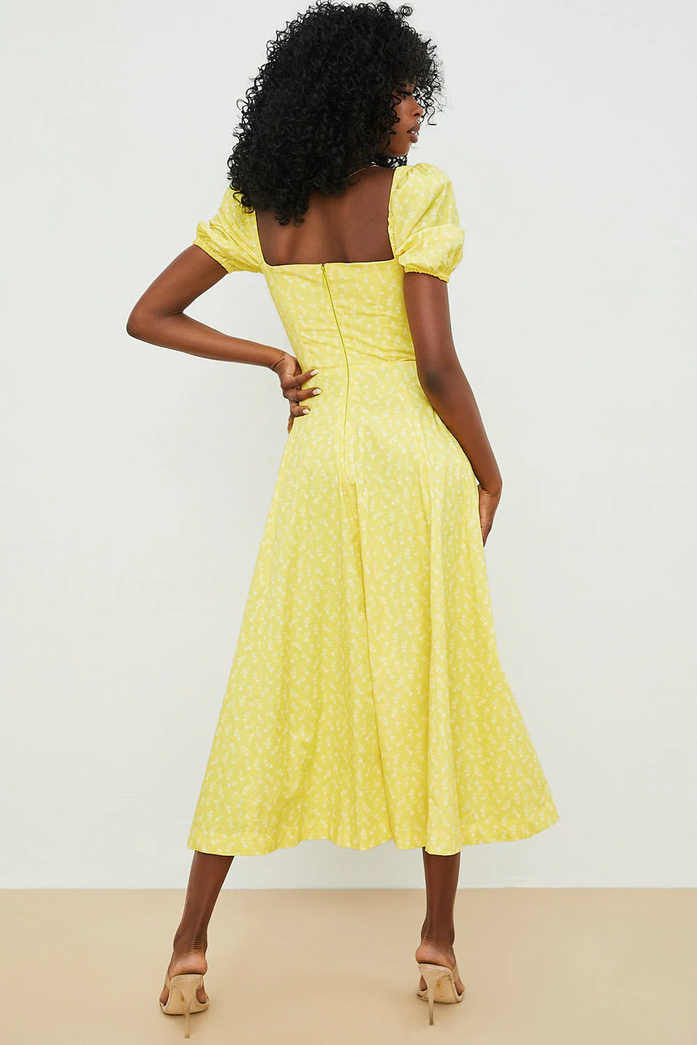 Ladies Midi Dress – Ruched Top – Puff Sleeves – A-Line – Breathable Fabric – Square Neck - Image 9