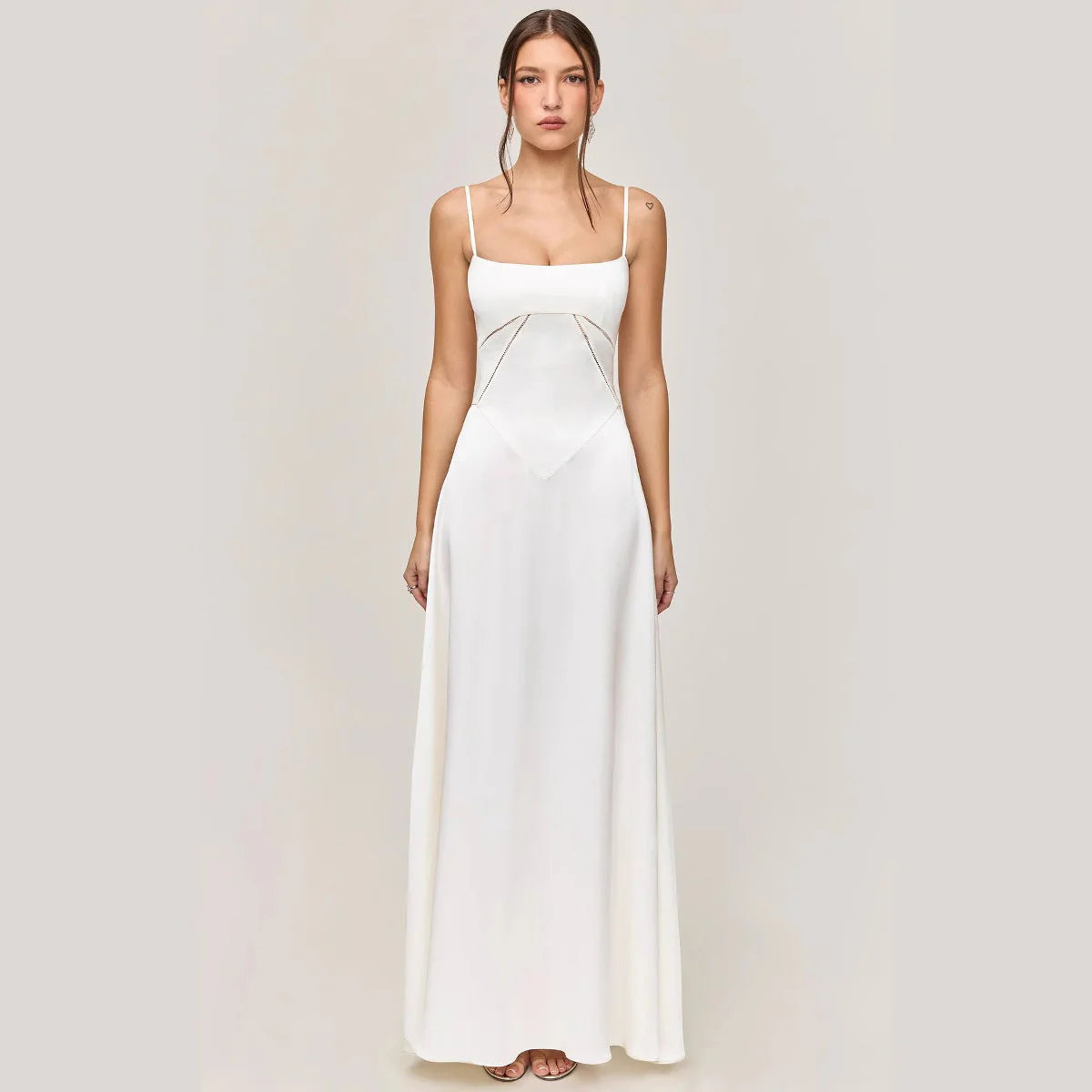 Women's Midi Dress – Slim Fit – A-Line – Spaghetti Straps – Lace Details – Luxury Fabric - Image 2