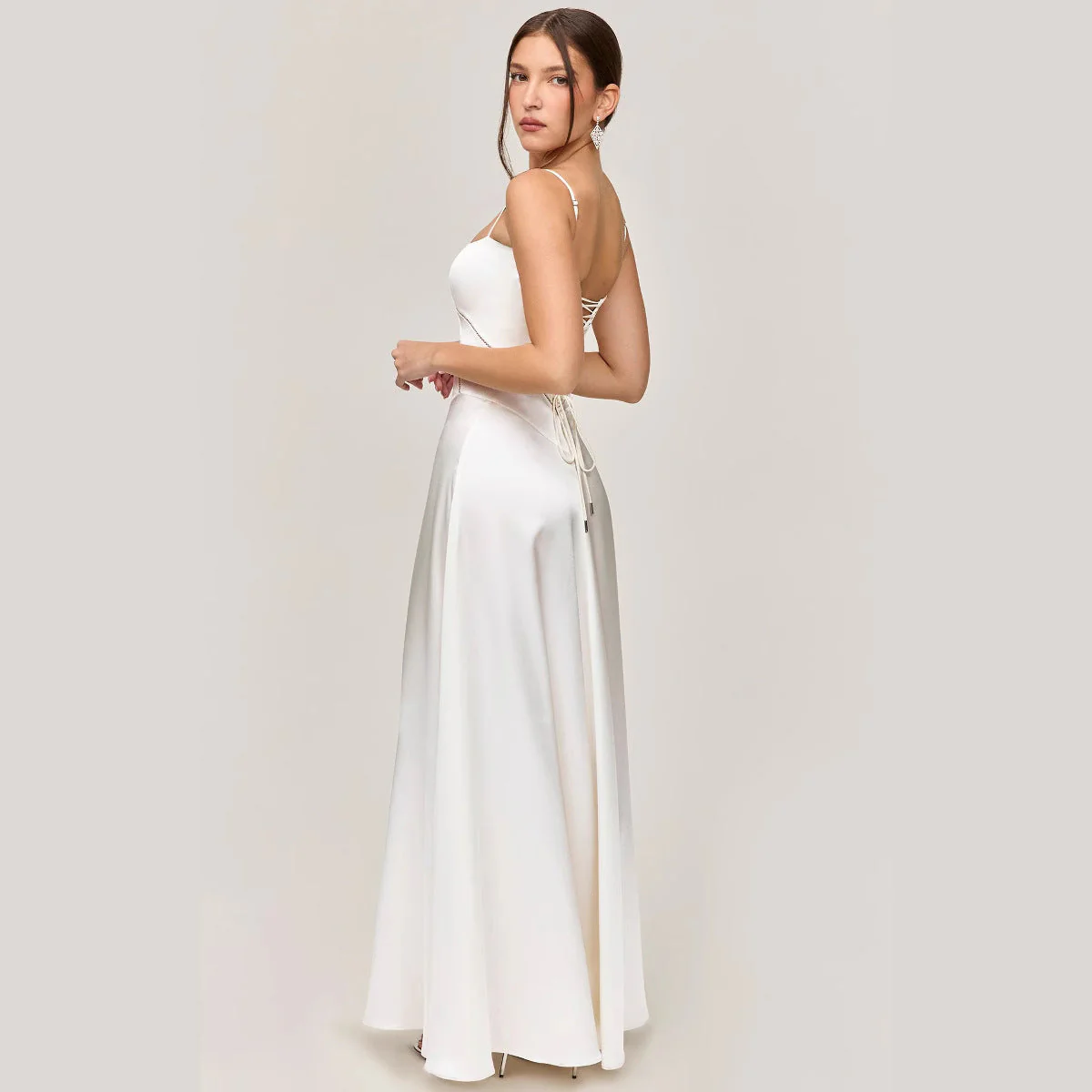 Women's Midi Dress – Slim Fit – A-Line – Spaghetti Straps – Lace Details – Luxury Fabric - Image 3