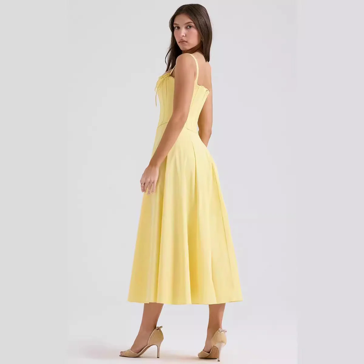 Women's Midi Dress – Slim Fit Corset Look – Spaghetti Straps – Elegant A-line - Image 2