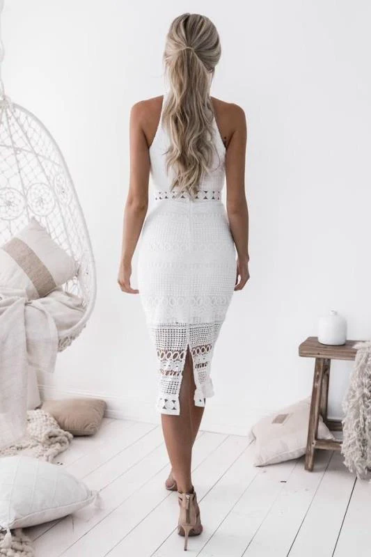 Ladies Midi Dress – Slim Fit – Halterneck – Sheer Crochet Details – Elegant Look - Image 4