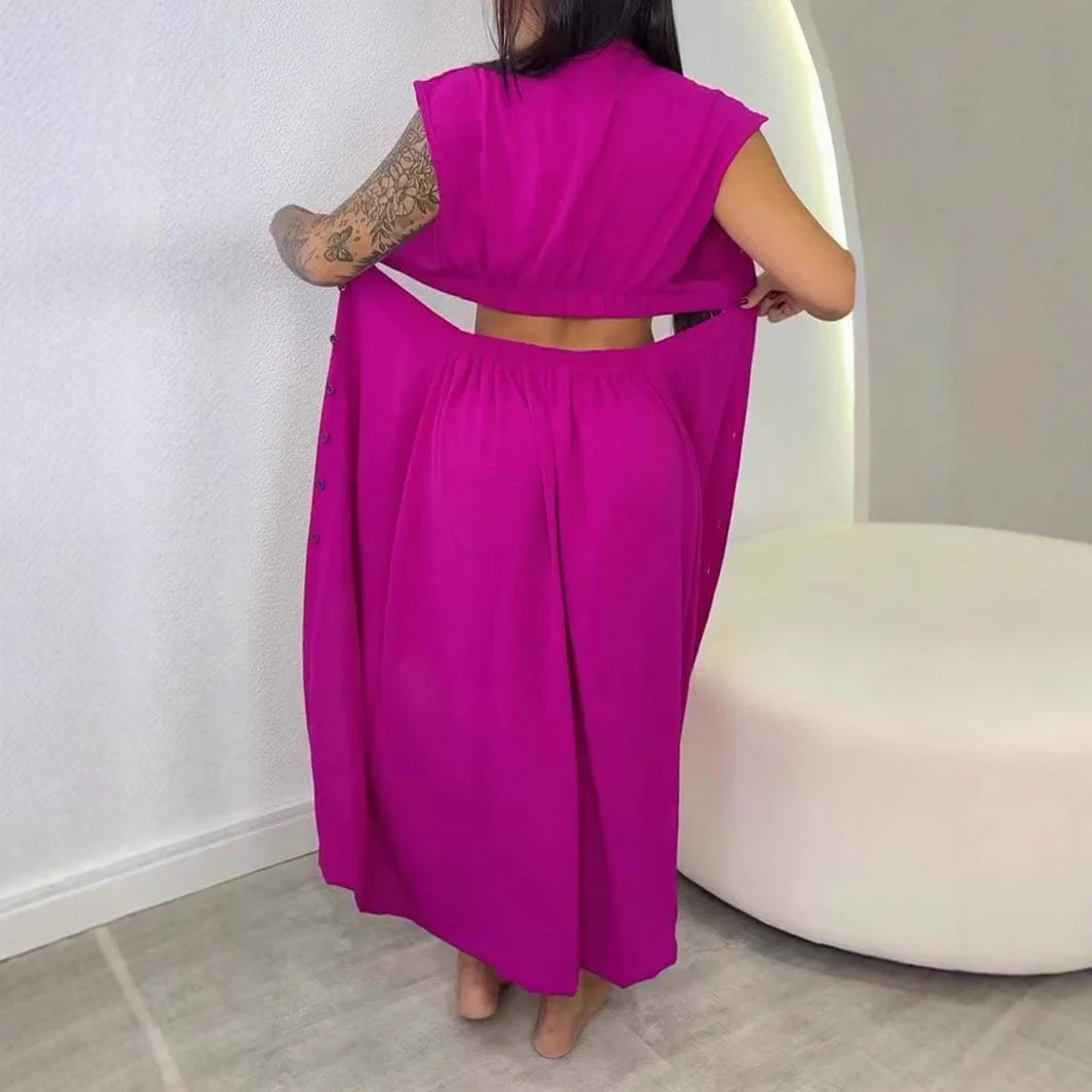 Women's Midi Dress – Slim Fit – Sleeveless – Cut-Out Waist – Button Closure – Turtleneck Collar - Image 3