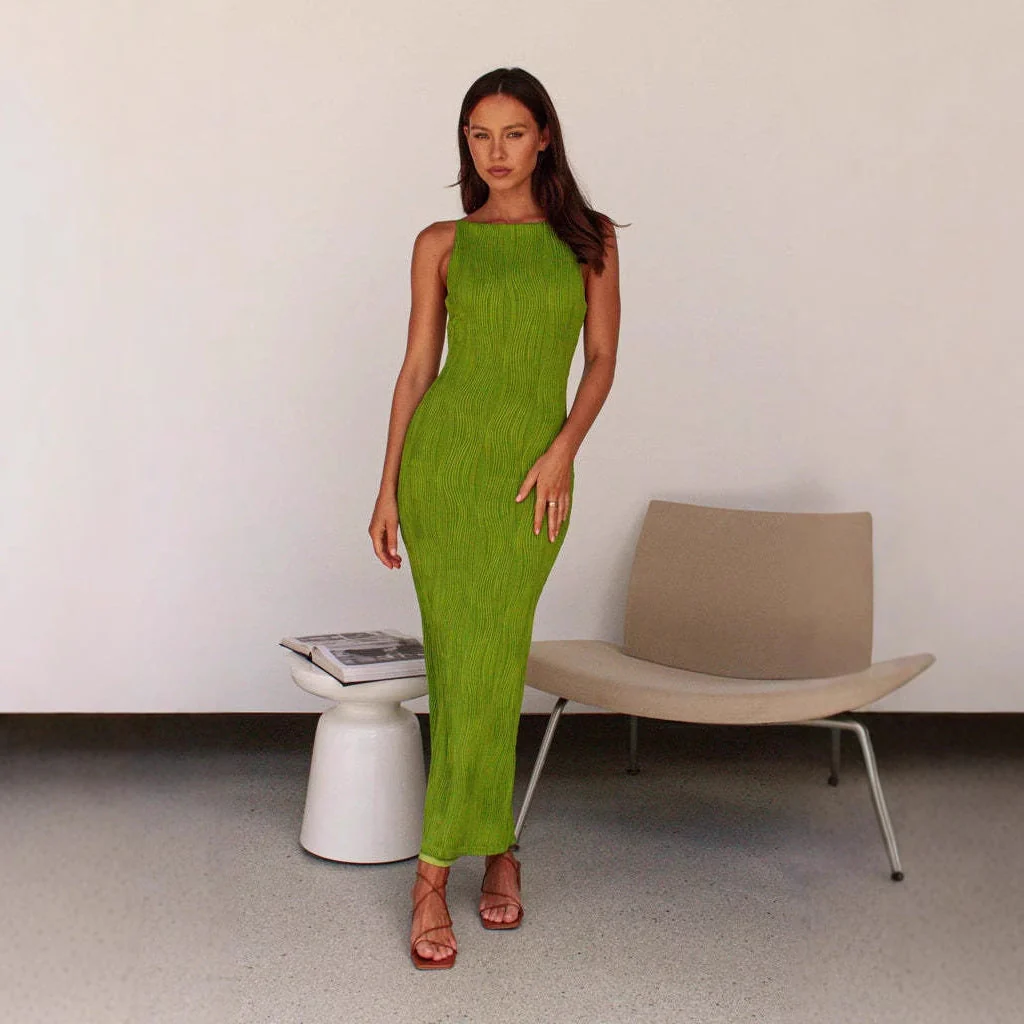 Ladies Midi Dress – Slim Fit – Sleeveless – Water Ripple Texture – Open Back - Image 5