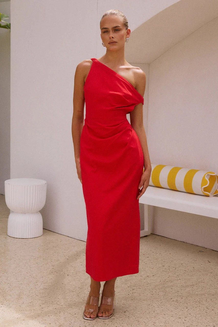 Ladies Midi Dress – Slim Fit – One Shoulder – Draped Top – Elegant Style - Image 2