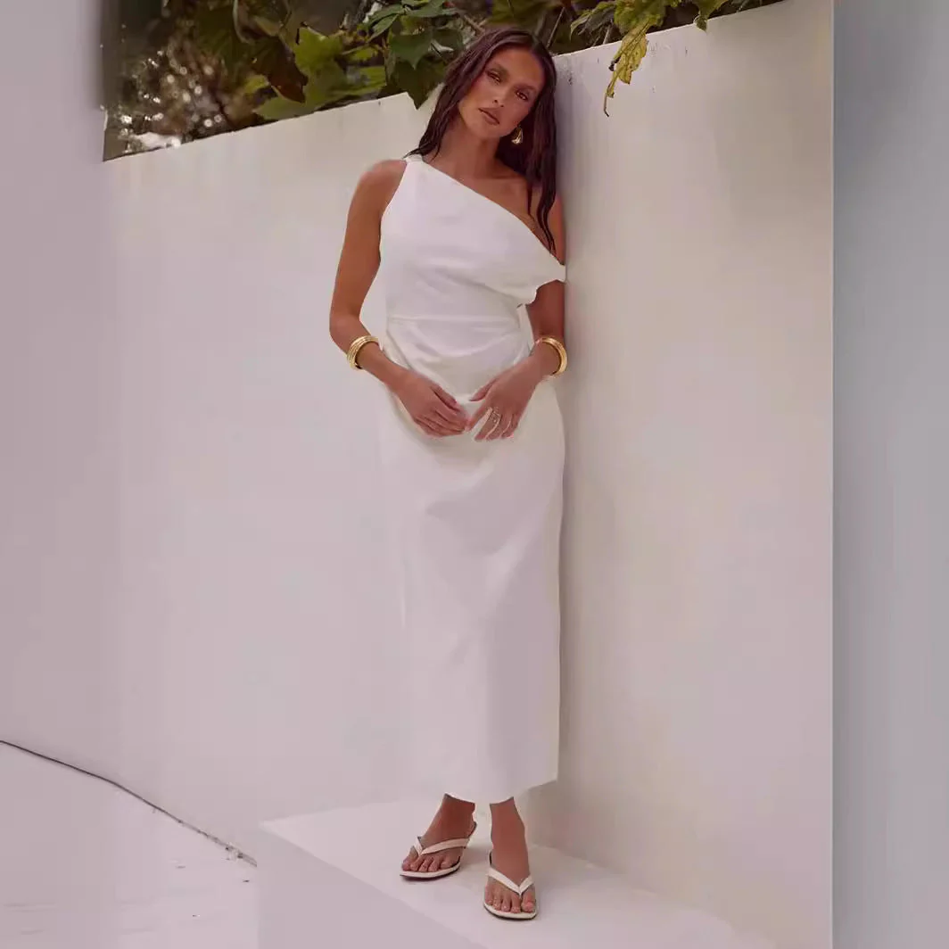 Ladies Midi Dress – Slim Fit – One Shoulder – Draped Top – Elegant Style - Image 3