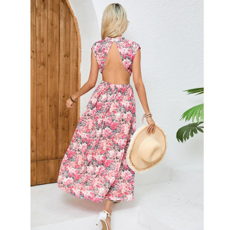 Women's midi dress – Slim fit – Open back – Half-high neckline – Asymmetrical hem – Breathable - Image 3