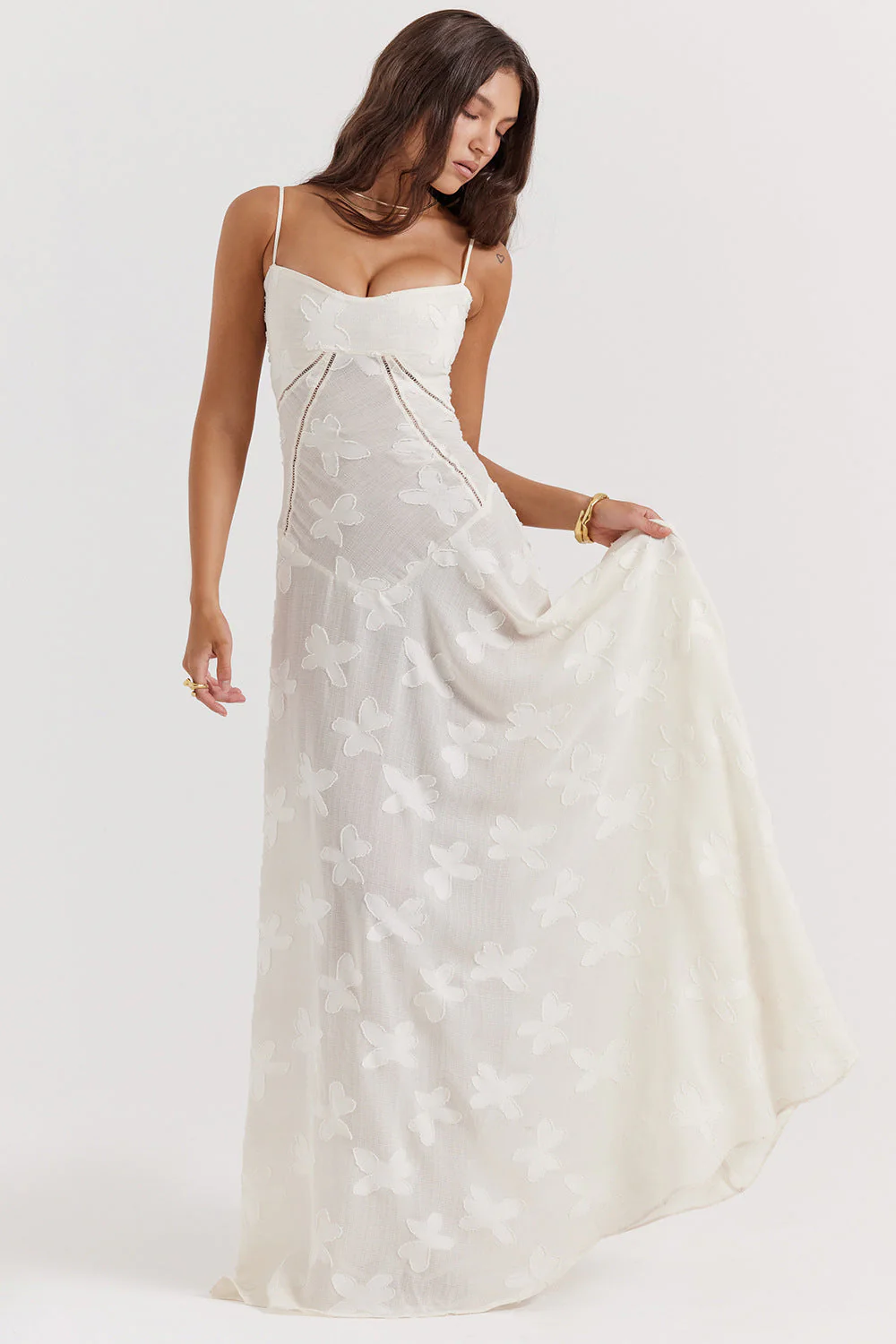 Ladies midi dress – Slim fit – Spaghetti straps – Elegant flowing skirt – Luxury fabric - Image 2