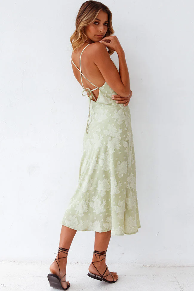 Women's Midi Dress – Slip Dress – Cowl Neckline – High Slit – Luxury Fabric – Floral Pattern - Image 3