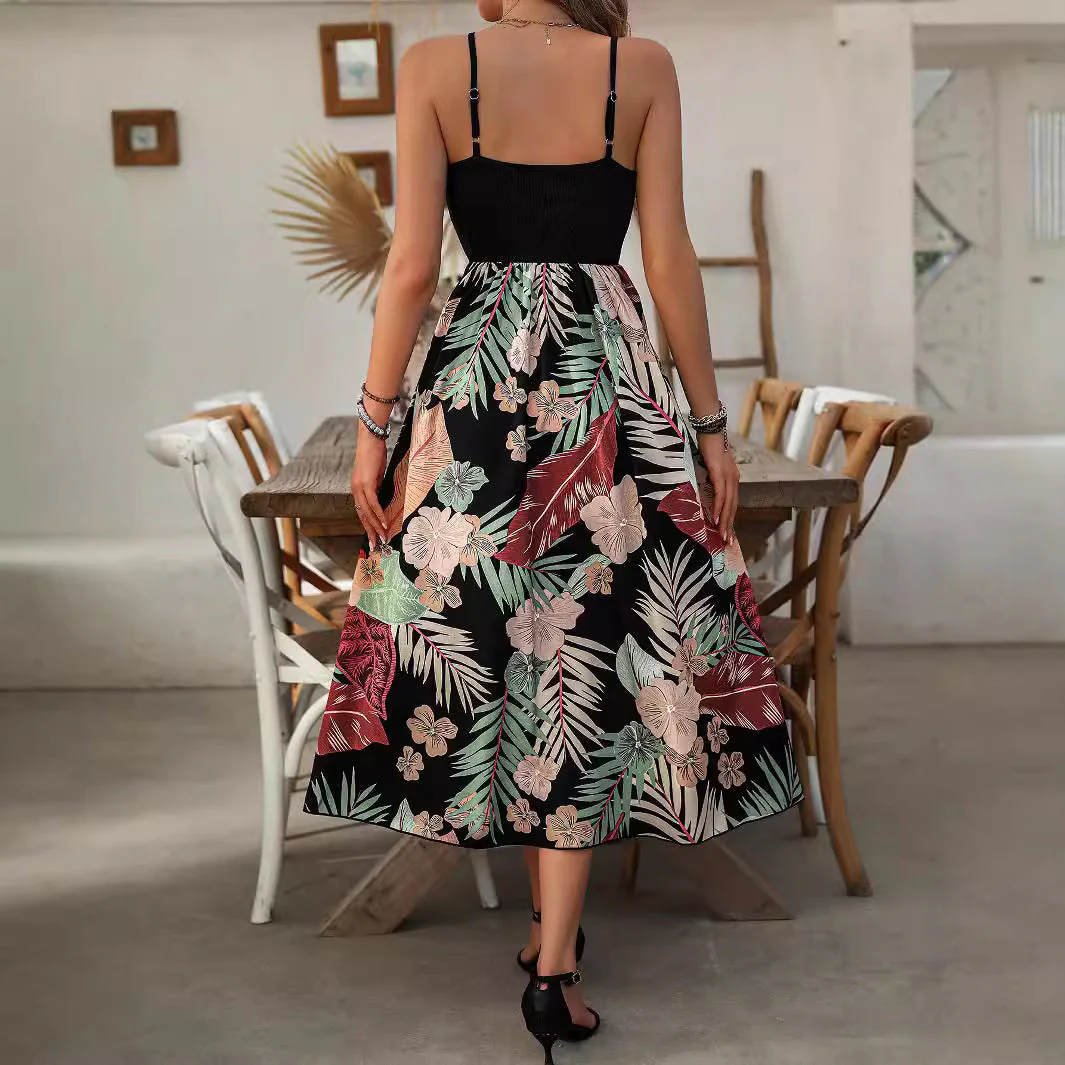 Women's Midi Dress – Spaghetti Straps – Relaxed Fit – Tropical Print – Breathable Design - Image 2