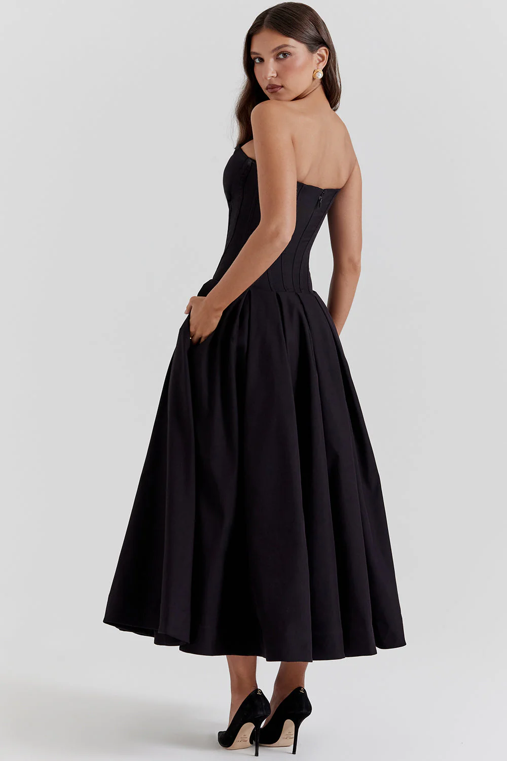 Women's Midi Dress – Strapless – A-Line – Lined Top – Elegant Fit - Image 2