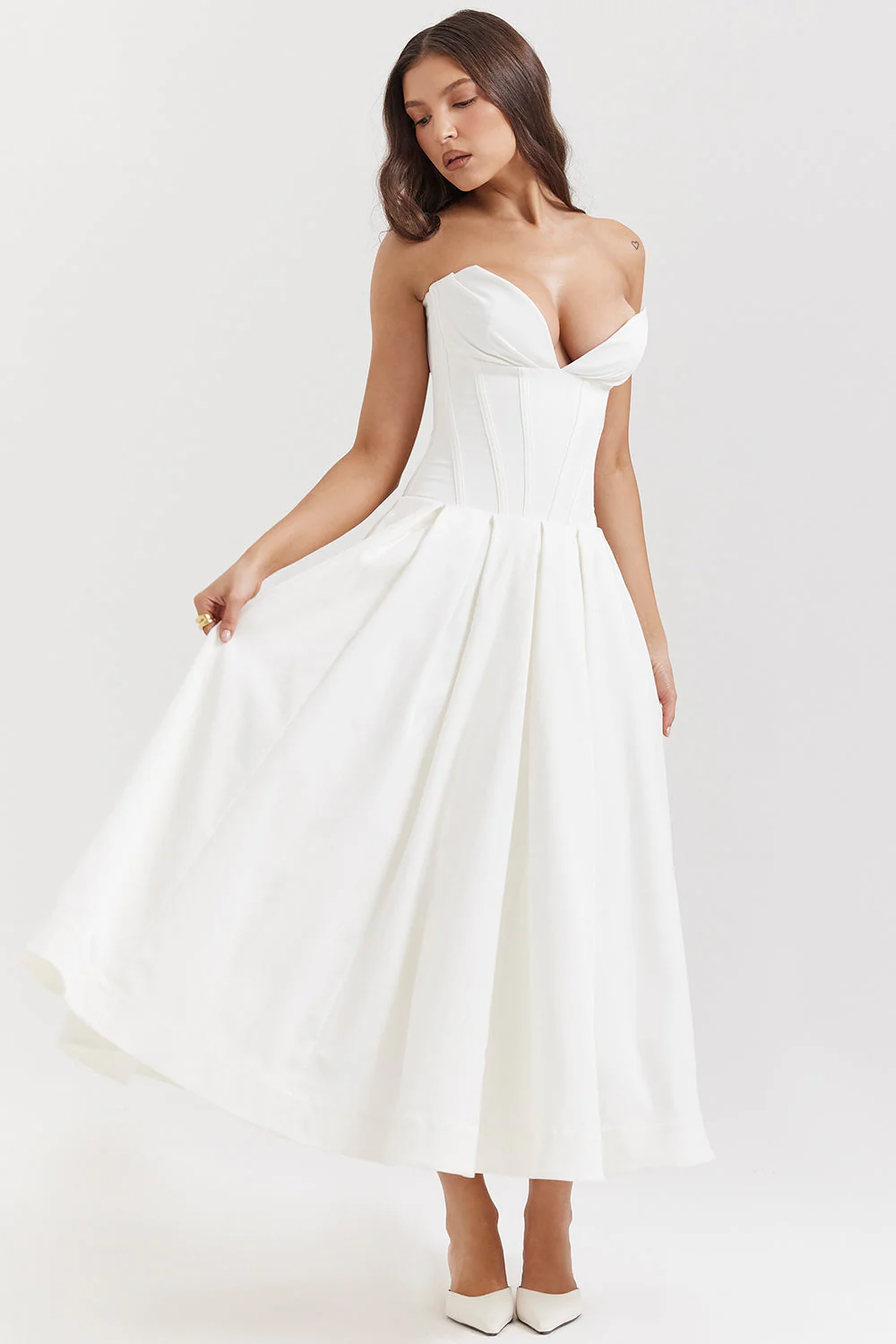 Women's Midi Dress – Strapless – A-Line – Lined Top – Elegant Fit - Image 3