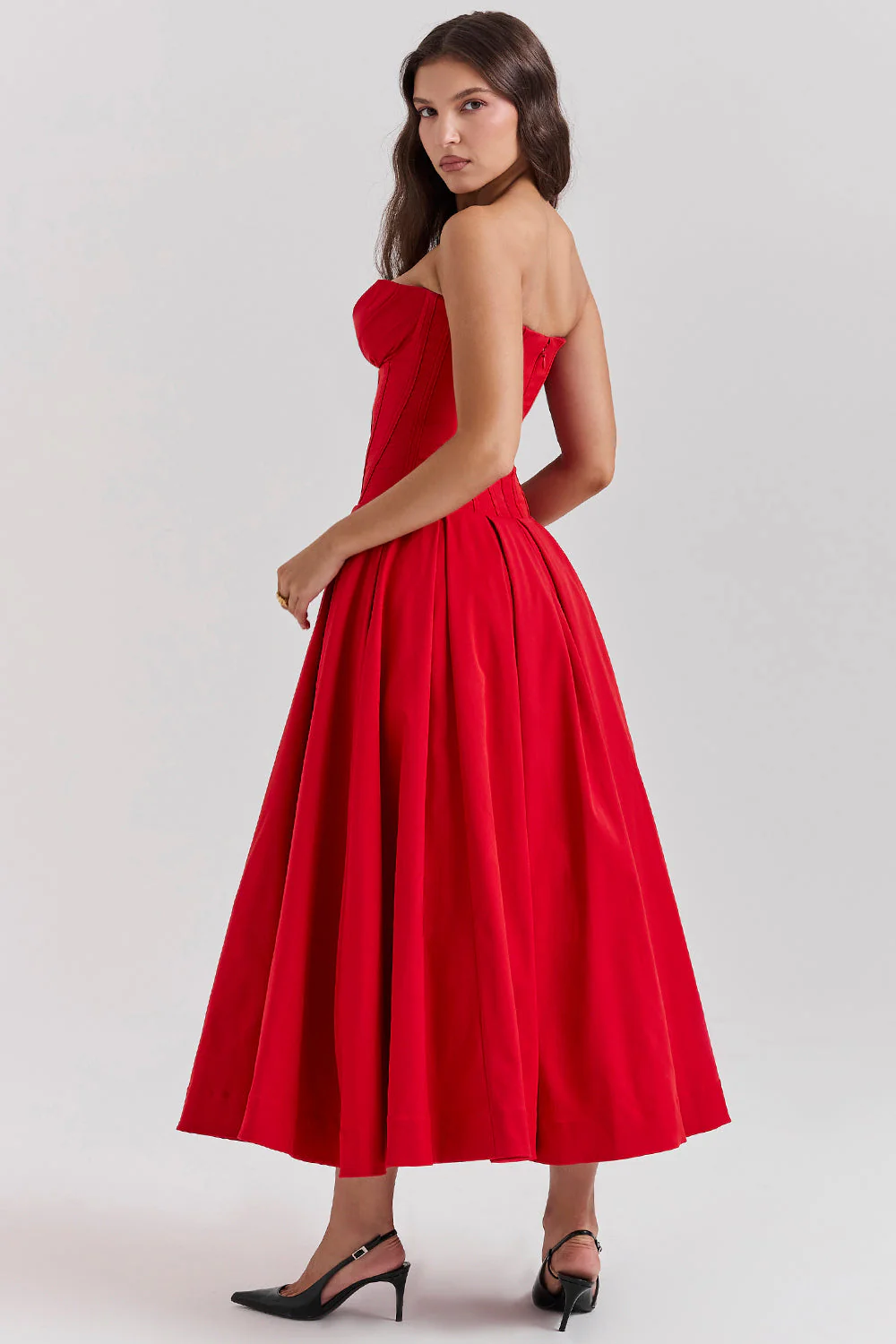 Women's Midi Dress – Strapless – A-Line – Lined Top – Elegant Fit - Image 5