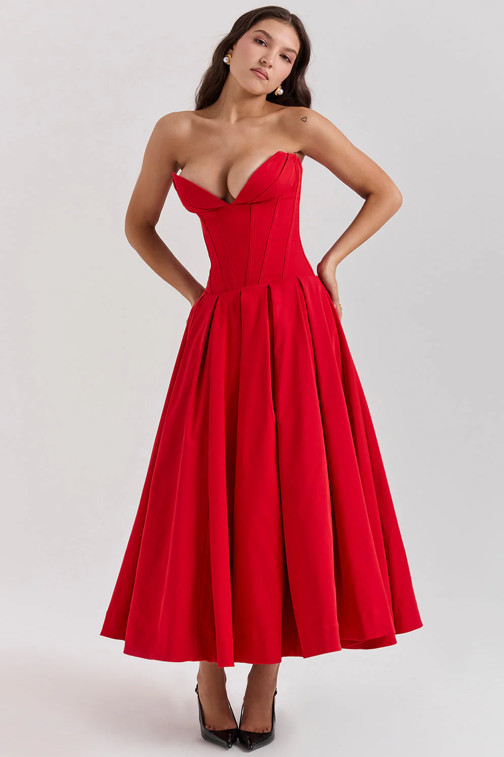 Women's Midi Dress – Strapless – A-Line – Lined Top – Elegant Fit - Image 6