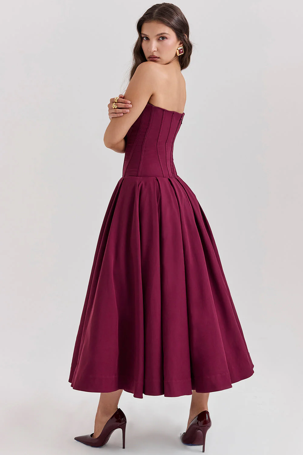 Women's Midi Dress – Strapless – A-Line – Lined Top – Elegant Fit - Image 7