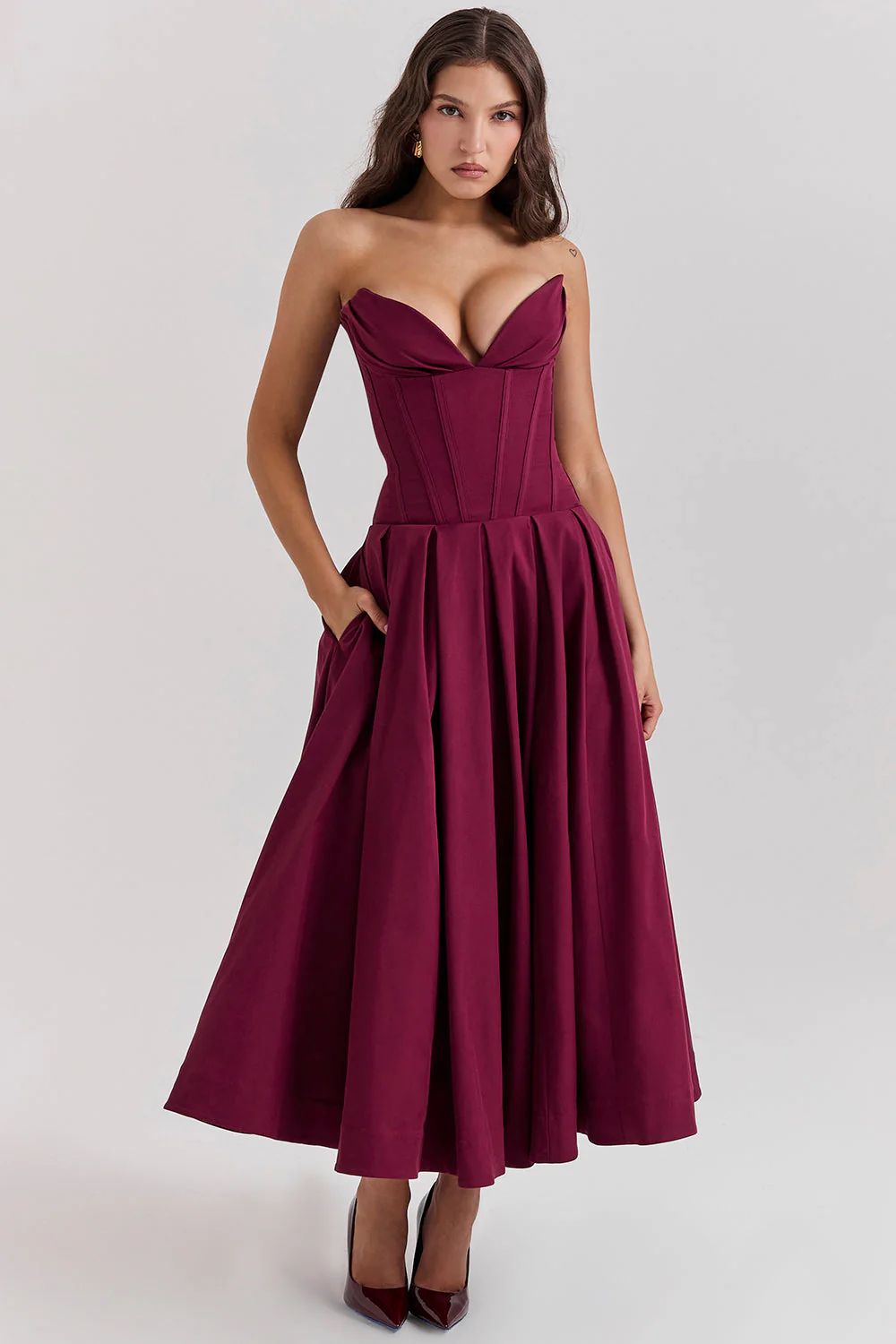 Women's Midi Dress – Strapless – A-Line – Lined Top – Elegant Fit - Image 8