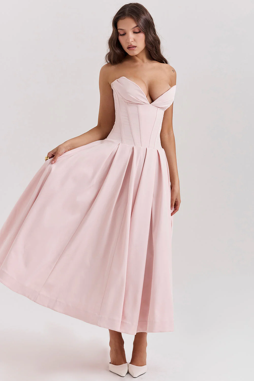 Women's Midi Dress – Strapless – A-Line – Lined Top – Elegant Fit - Image 9