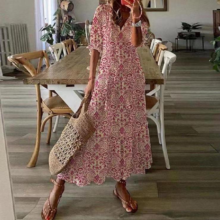 Women's Midi Dress – V-neck – Relaxed Fit – Cotton – Short Sleeve – Cutwork Details - Image 2